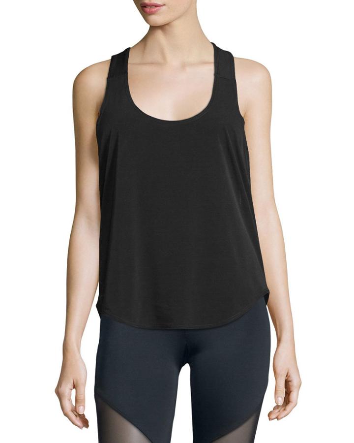 Elastic-back Sleeveless Sport Tank, Black/white