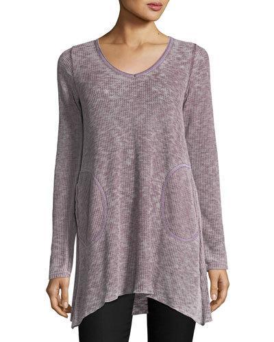Long-sleeve V-neck Side-pockets Tee