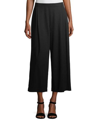 Cropped Pleated Knit Culotte Pants