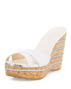 Perfume Leather Wedge Slide Sandal, Optic White