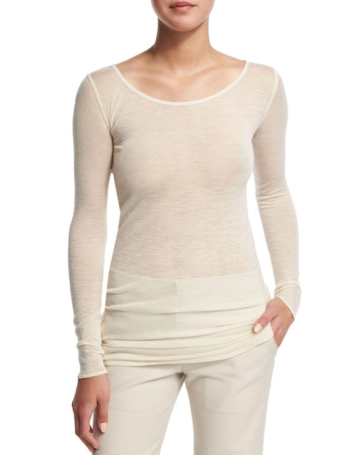Sheer Long-sleeve Crewneck Top