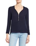 Silk Zip-front Long-sleeve Top