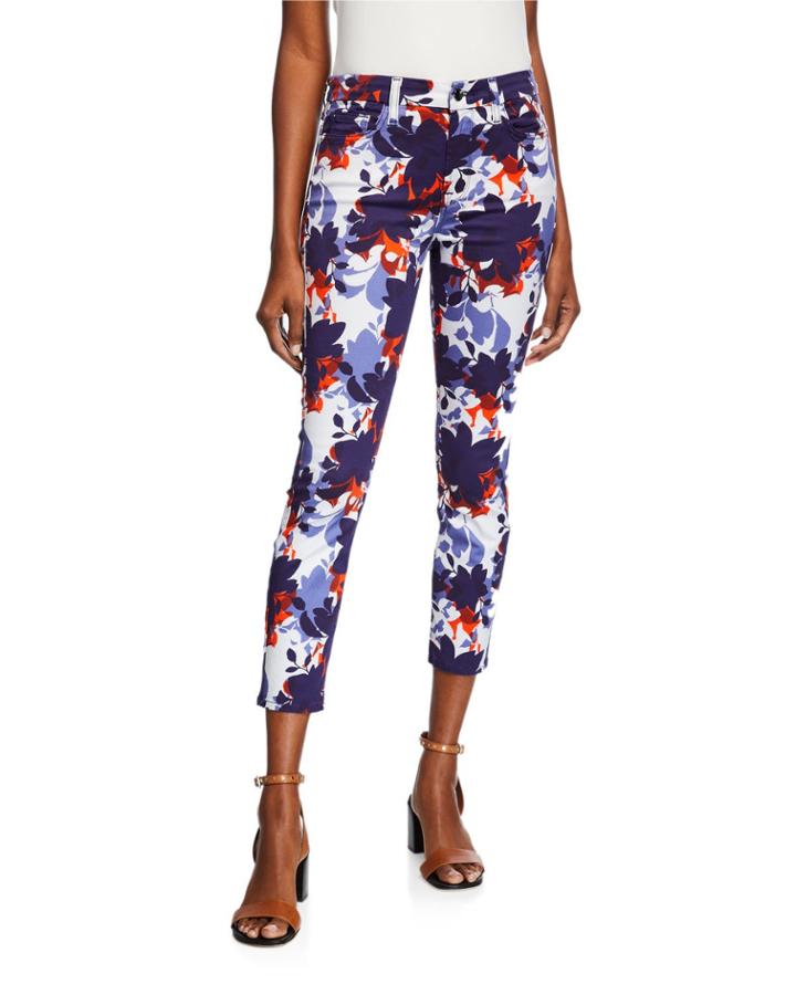 Mid-rise Floral Skinny Cropped Pants