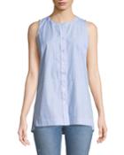Mixed-stripe Sleeveless Button-front Blouse