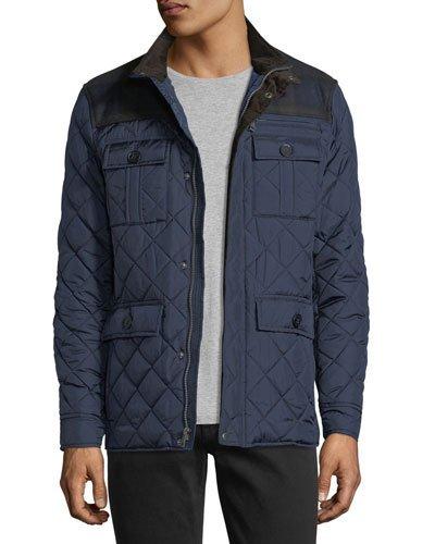 Quilted Plaid-yoke Mixed-media Jacket