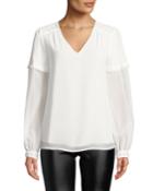 Pearly Flowy Ruffle-sleeve Blouse