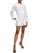 Embroidered Long-sleeve Button-front Romper