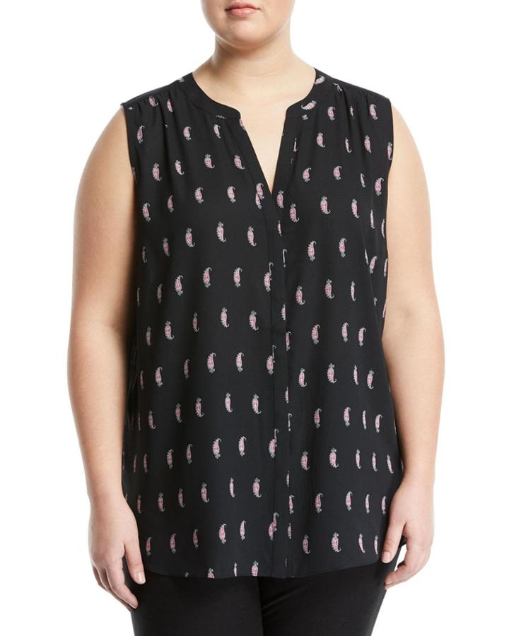 Sleeveless Paisley Button-front Blouse