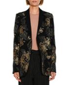 Single-breasted Wool Cocktail Blazer With Sequined Embroidery
