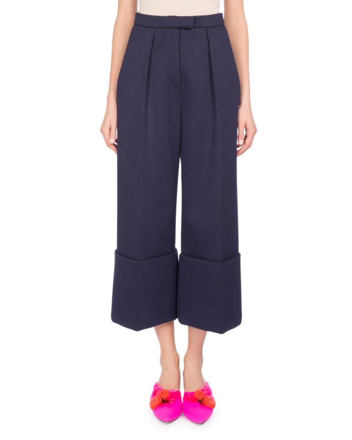 Cuffed Wide-leg Pants, Blue