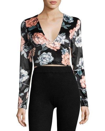 Garden Of Eden Velvet Crop Top, Black Pattern