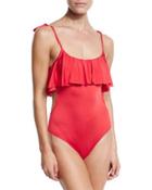 Tie-shoulder Ruffled Popover One-piece