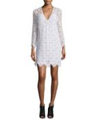 Lace Long-sleeve Sheath Dress, Blanc