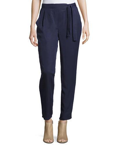 Side-tie Straight-leg Trousers, Navy