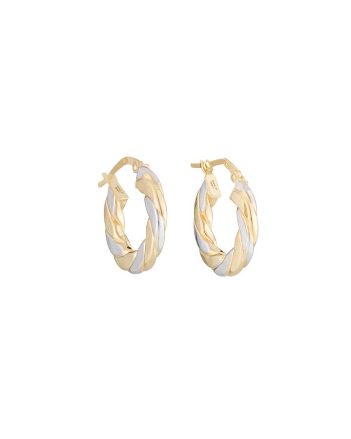 Two-tone 14k Gold Twisted Hoop Earrings