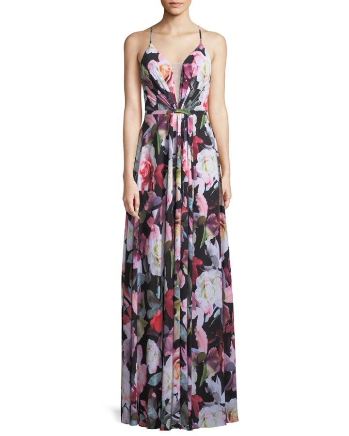 Floral Illusion Sweetheart Dress, Black