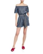 Keys Off-the-shoulder Belted Chambray Romper
