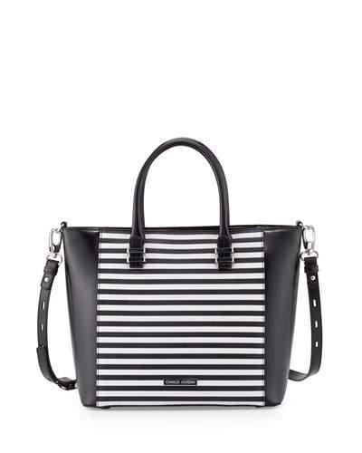 Mindi 2 Striped Leather Tote Bag, Black/white