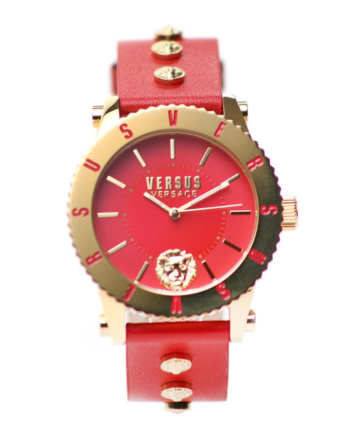 42mm Madison Watch W/ Lion Medallion Leather Strap, Red/gold