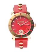 42mm Madison Watch W/ Lion Medallion Leather Strap, Red/gold
