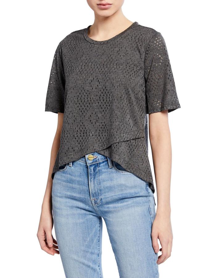 Cross-front Eyelet Short-sleeve T-shirt