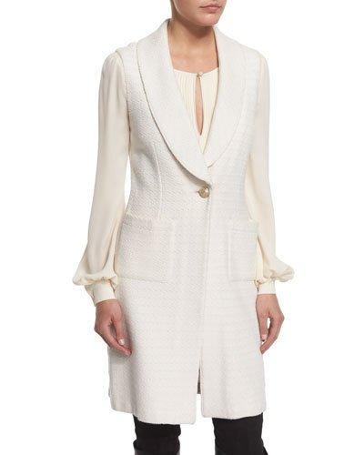 Yani Knit Shawl-collar Vest, Alabaster