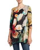 Plus Size Autumn Hues Abstract 3/4-sleeve Stretch Knit