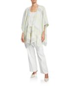 Leather-trim Striped Wool-blend Wrap