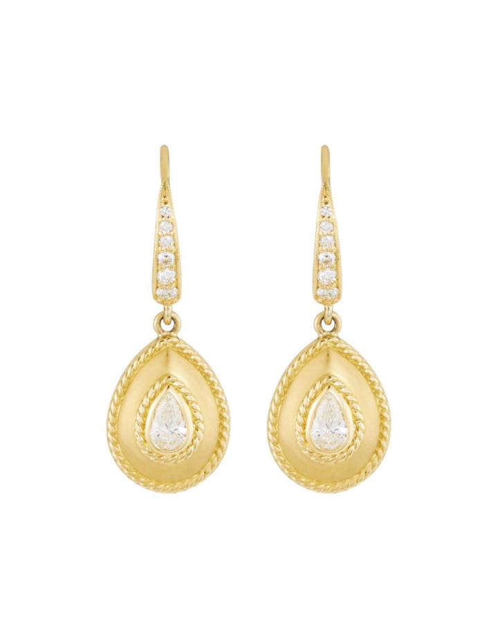 Small 18k Gold Fluted Diamond Pear Drop Earrings