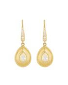 Small 18k Gold Fluted Diamond Pear Drop Earrings