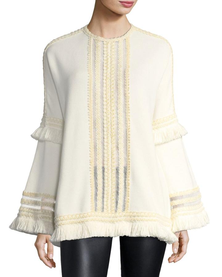 Tulle-trim Bell-sleeve Top
