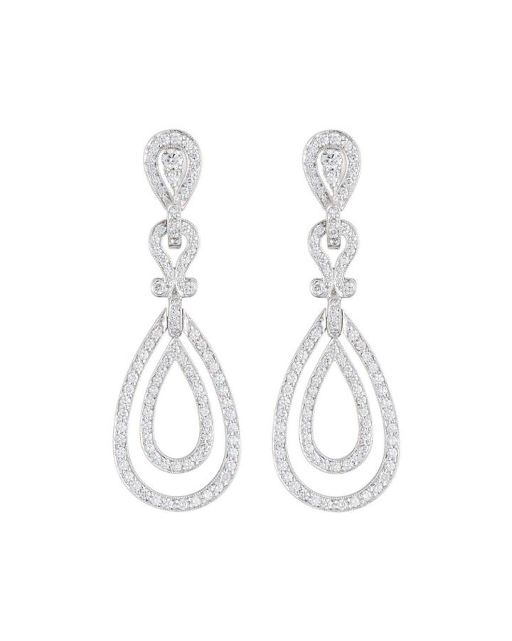 18k White Gold Diamond Pave Pear Drop Earrings