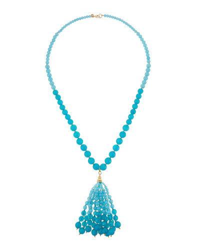 Ombre Beaded Bubble Tassel Necklace, Blue