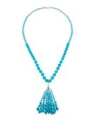 Ombre Beaded Bubble Tassel Necklace, Blue