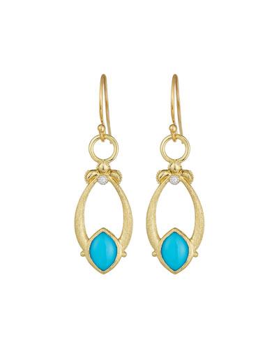 Open Marquise Fleur Turquoise Earrings W/ Diamonds