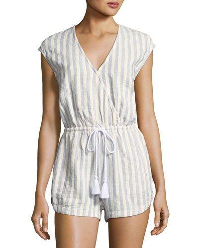 Coastal Striped Cotton Short Jumpsuit, Blue/white