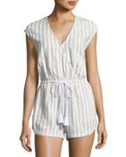 Coastal Striped Cotton Short Jumpsuit, Blue/white
