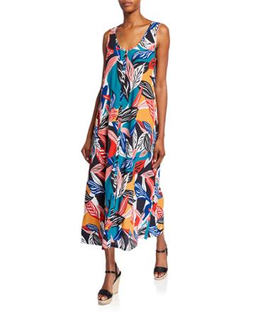 Plus Size Danni Printed Sleeveless Button-front Crepe Dress
