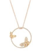 18k Gold Diamond Butterfly Hoop Pendant Necklace