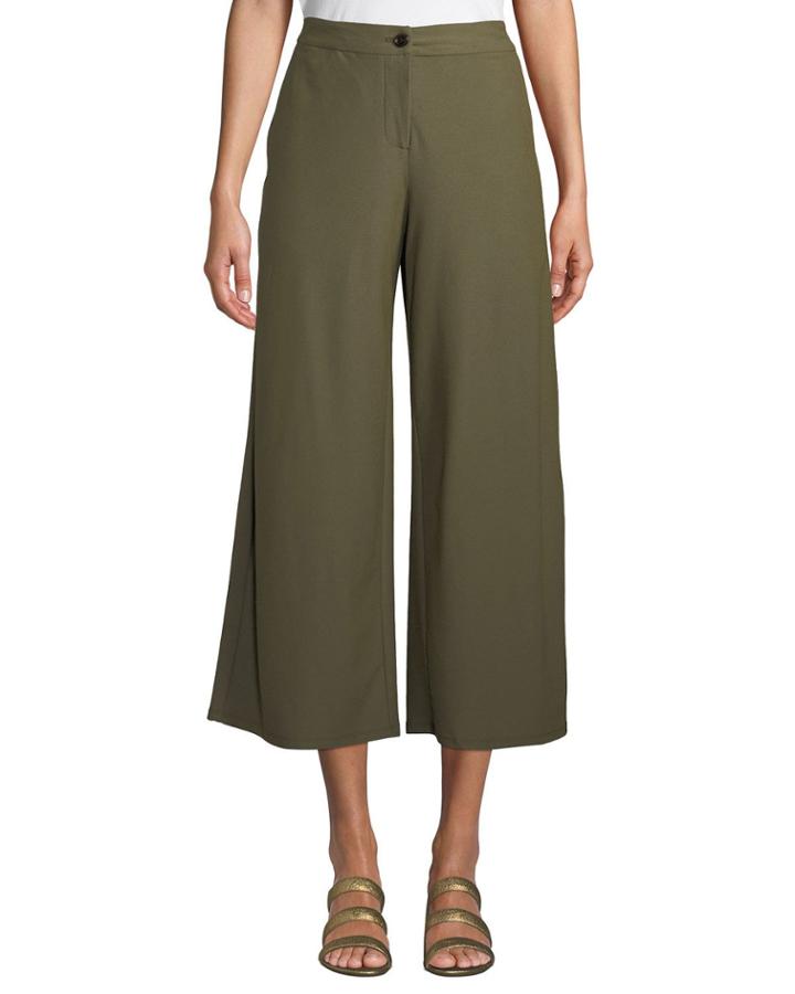 High-waist Wide-leg Cropped Stretch Crepe Pants
