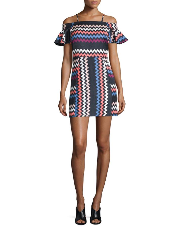 Chevron Cold-shoulder Mini Dress,