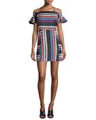 Chevron Cold-shoulder Mini Dress,