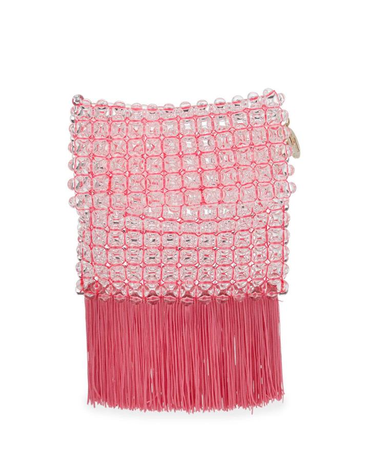 Groove Transparent Beaded Clutch Bag, Bright Pink