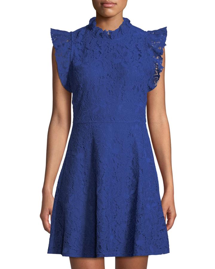 Ruffle-sleeve Lace Fit-&-flare Dress