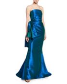 Iridescent Mikado Side-ruffled Bustier Gown