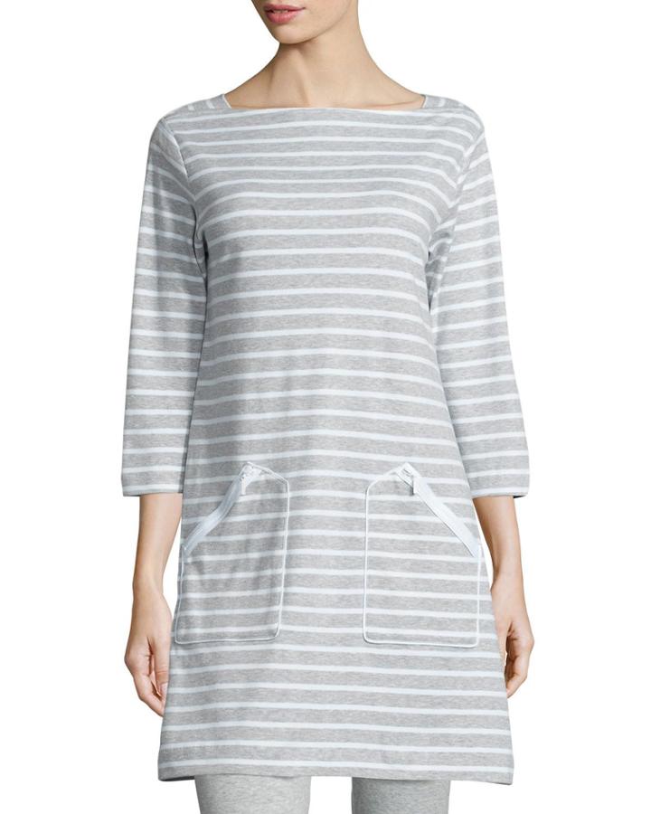 Striped Interlock Tunic, Gray/white,