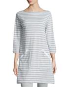 Striped Interlock Tunic, Gray/white,