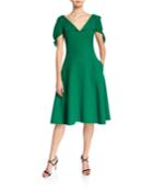 V-neck Slit-sleeve Dress