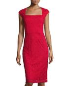 Sleeveless Lace Sheath Dress, Red