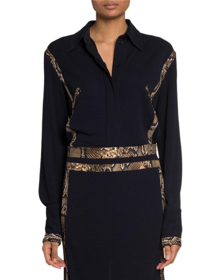 Snake-piped Jersey Button-front